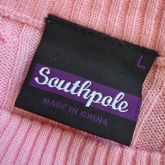 Vintage Southpole Pink Cable Knit Sweater sz Large Y2K 2000s Crewneck Preppy - Picture 2 of 6